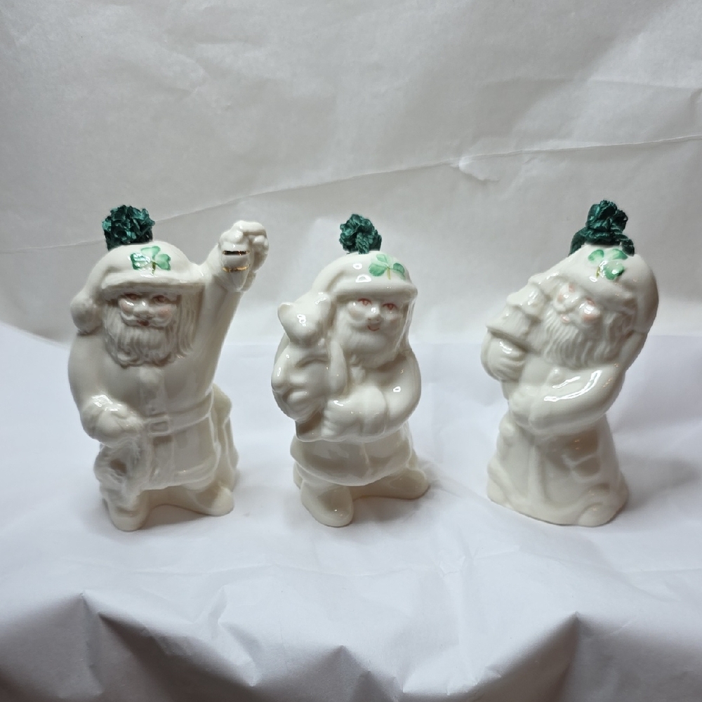 3 Belleek Santa Bell Ornaments